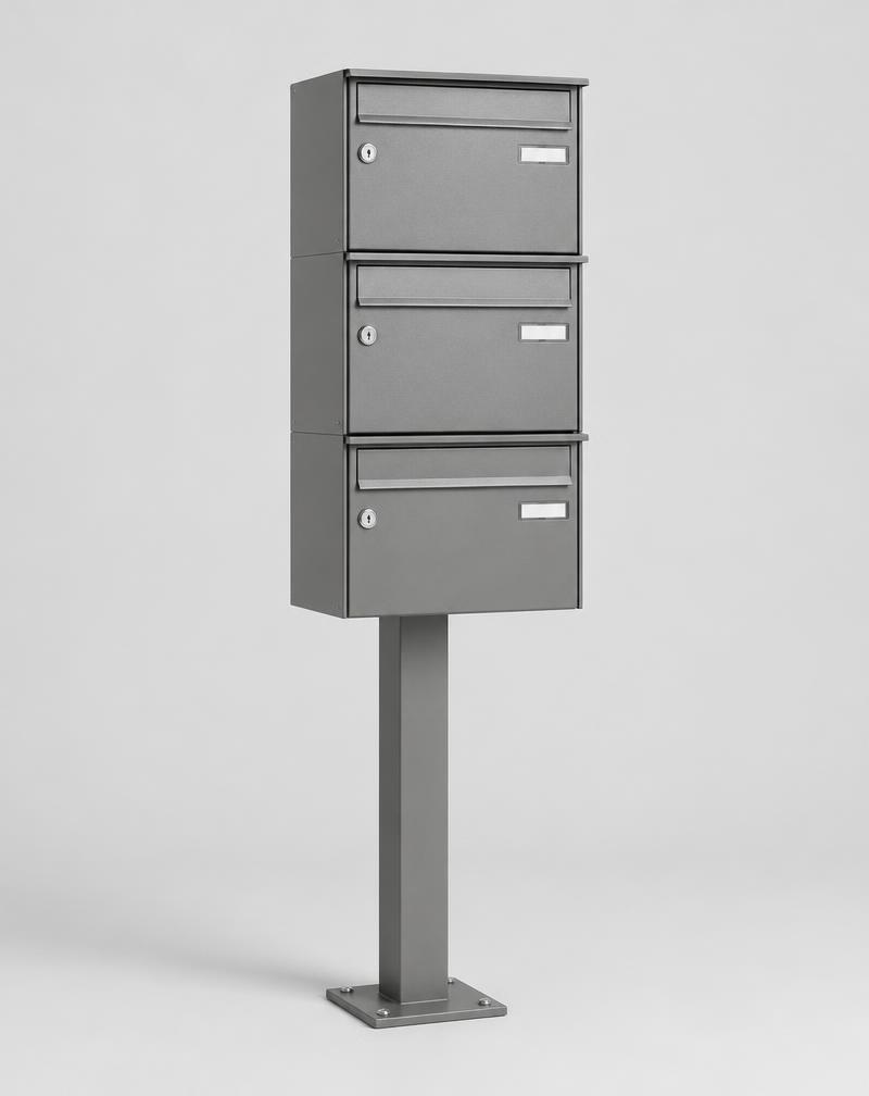 Symbolbild: 3er Premium Standbriefkasten RAL 9007 freistehend Postkasten Ständer 3x1