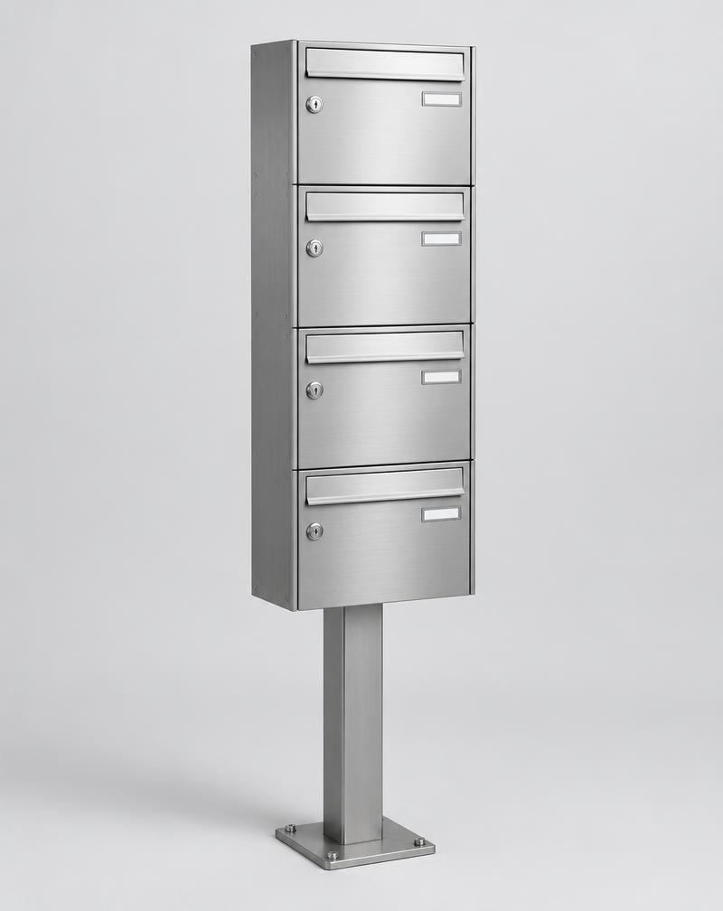 Symbolbild: 4er V2A Edelstahl Standbriefkasten Anlage Freistehend