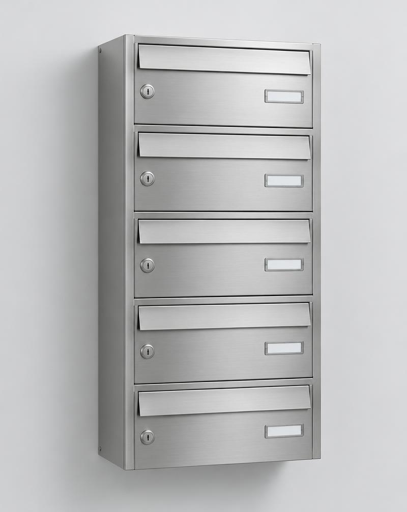Symbolbild: 7er Edelstahl Briefkasten Anlage 7 Fach Wandbriefkasten Postkasten